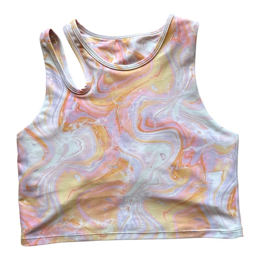 Aqua Athletic Marble Swirl Spandex Women's Workout Crop Top/Bra XS
